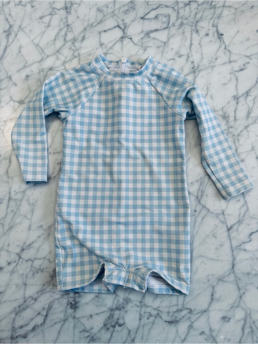 Minnow Unisex Blue Gingham Rashguard One Piece Sz 1 6-18 Mo